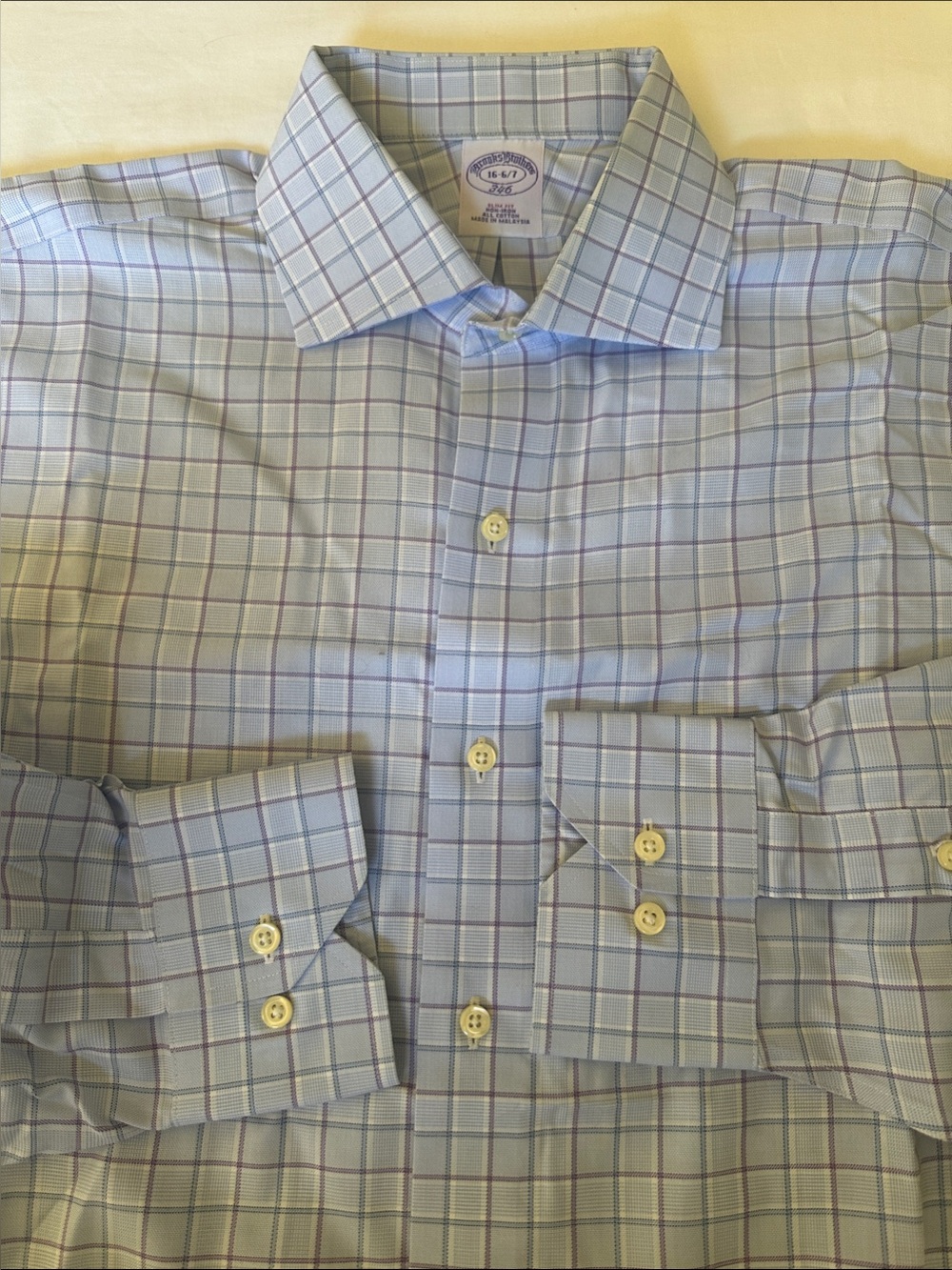 Brooks Brothers 346 Multicolor Light Blue Plaid Men’s Dress Shirt Size 16-6/7
